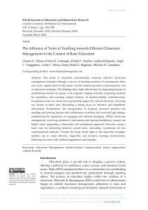 The influence of Years in Teaching towards Efficient Classroom Management in the Context of Basic Education