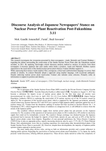 article Discourse Analysis of Japanese Newspapers' Stance on Nuclear Power Plant Reactivation Post-Fukushima 3.11 edited 5000