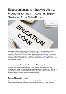 Education Loans for Studying Abroad Programs for Indian Students  Expert Guidance from QuickEnrols