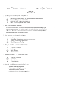 Psychology Test: Therapeutic Communication & Roadblocks