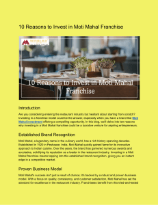 10 Reasons to Invest in Moti Mahal Franchise