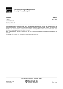 Cambridge Primary English Checkpoint Mark Scheme 2018