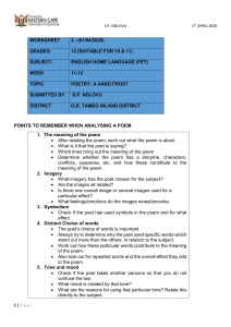 ENGLISH HL WORKSHEET POETRY gRADES 10 - 12