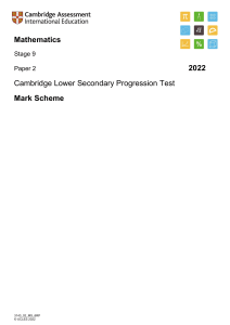 Stage 9 Math Paper 2 Mark Scheme