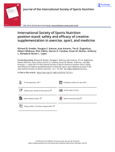 International Society of Sports Nutrition position stand  safety and efficacy of creatine supplementation in exercise  sport  and medicine