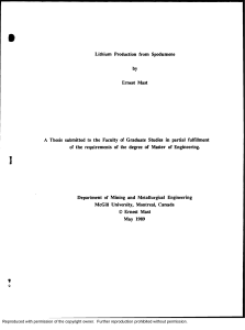 Lithium Production from Spodumene - 1989 - Ernest Mast