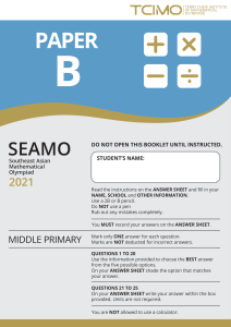 SEAMO 2021 Middle Primary Math Exam Paper