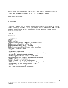 LABORATORY MANUAL FOR EXPERIMENTS IN ELECTRONIC WORKSHOP PART 1
