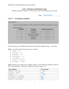 Lab 3  Decisions and Boolean Logic 1