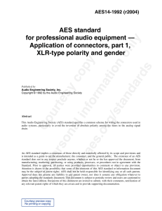 AES 14 1992 AES Standard for Professional Audio Equipment - Application of Connectors - Part 1 XLR Type Polarity and Gender