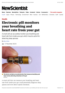Electronic pill monitors your breathing and heart rate from your
