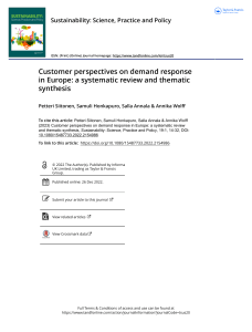 Customer perspectives on demand response in Europe a systematic review and thematic synthesis