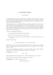CYCLOTOMIC FIELDS - cyclotomic fields part iii - Carl Erickson