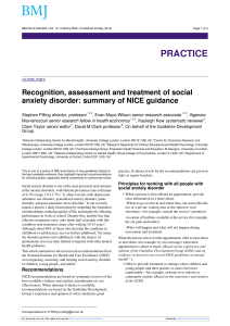 Recognition assessment and treatment of social anxiety disorder summary of NICE guidance
