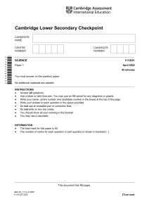Science Exam Paper: Cambridge Lower Secondary Checkpoint