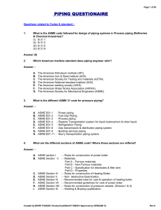 Piping Systems Questionnaire: ASME & ASTM Codes
