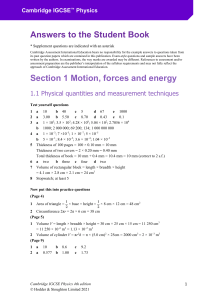 Cambridge IGCSE Physics Answers to the Student Book