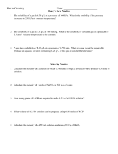 Worksheet - Henrys Law and Molarity