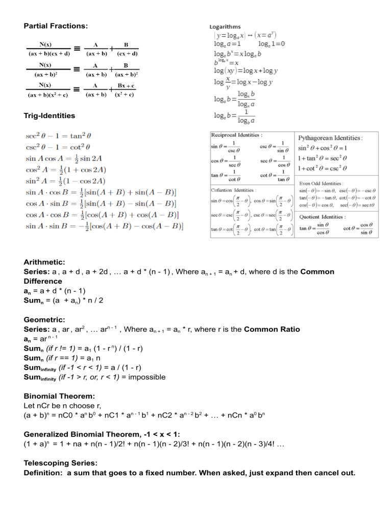 NUS MA1301 Cheat Sheet (Final Grade: A-)