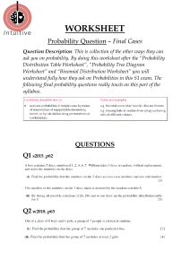 Probability Question Worksheet - Final Cases