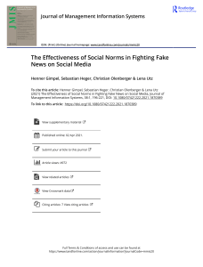 2021 JoManagement Information Systems Gimpel et al The Effectiveness of Social Norms in Fighting Fake News on Social Media