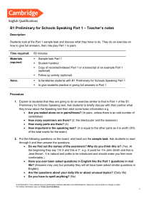 B1 Preliminary for Schools Speaking Part 1 – Teacher’s notes