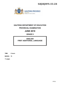 Gr9 ENG (FAL) June 2019 Question Paper