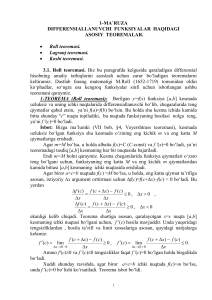 Differensial hisob asosiy teoremalari