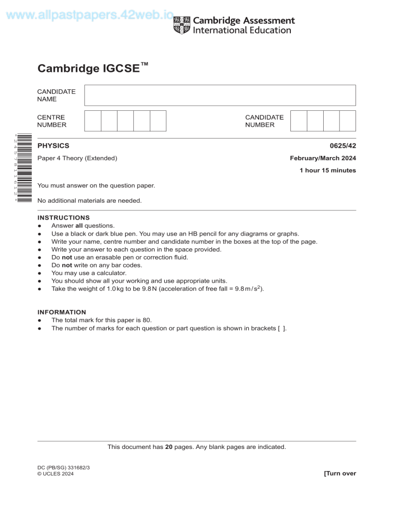 IGCSE O level 0625 Feb march 2024