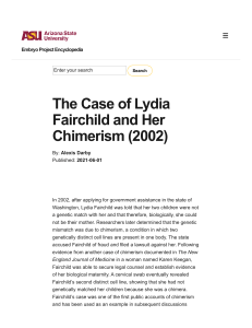 The Case of Lydia Fairchild and Her Chimerism (2002)   Embryo Project Encyclopedia