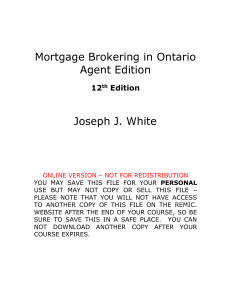 Mortgage Brokering in Ontario Agent Edition 12 
