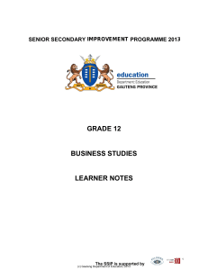 Grade 12 SSIP Sessions 3 - 5 Business studies (LN) Booklet 2013