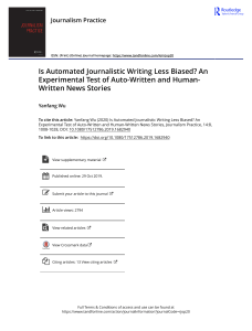 Wu19-Is Automated Journalistic Writing Less Biased An Experimental Test of Auto-Written and Human-Written News Stories