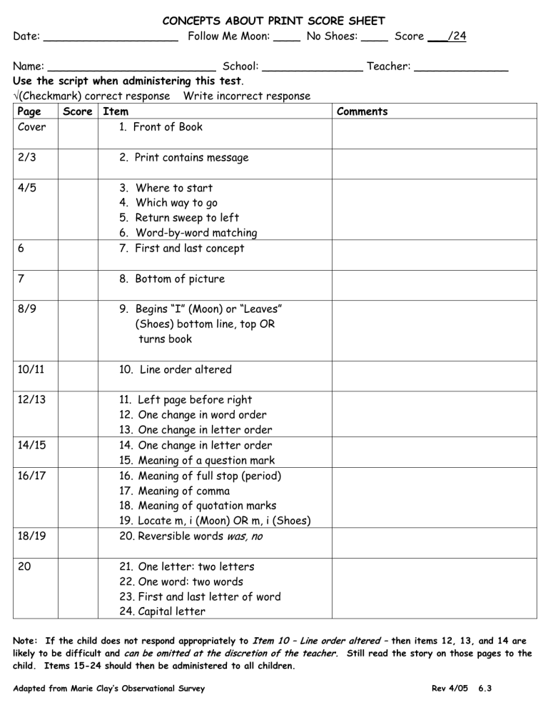 Concepts About Print Score Sheet 1 