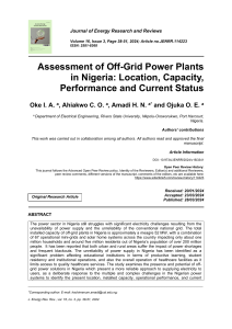 Assessment of Off-Grid Power Plants in Nigeria