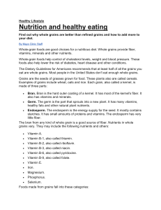 Healthy Lifestyle 1 NUTRITION ON WHOLE GRAINS