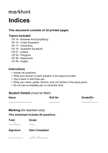 Math Worksheet: Algebra, Geometry, Indices