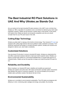 The Best Industrial RO Plant Solutions in UAE And Why Ultratec