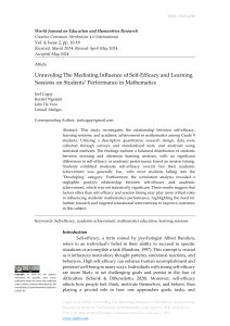 Unraveling The Mediating Influence of Self-Efficacy and Learning Sessions on Students’ Performance In Mathematics