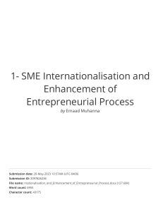 1B- SME Internationalisation and Enhancement of Entrepreneurial Process