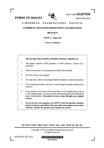 CAPE Biology Unit 2 Exam Paper