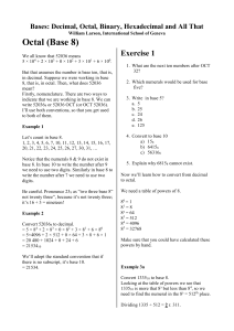 Number Bases: Decimal, Octal, Binary, Hexadecimal