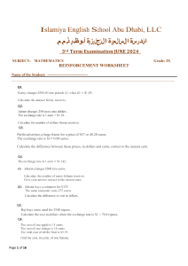 Grade 9 -Reinforcement Worksheet for 3rd Term Exam UPDATED 12 MAY 2024