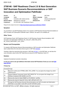2758146 - SAP Readiness Check 2.0