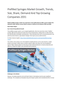 Prefilled Syringes Market Growth, Trends, Size, Share, Demand And Top Growing Companies 2031
