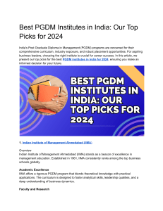 Best PGDM Institutes in India Our Top Picks for 2024