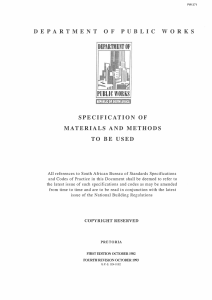 SPECIFICATION OF MATERIALS AND METHODS TO BE USED