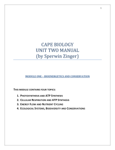 CAPE Biology Unit 2 Manual: Bioenergetics & Conservation