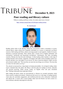 Poor reading and library culture