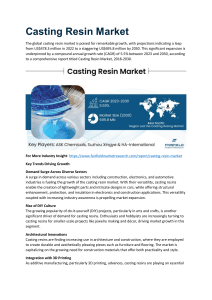 Casting Resin Market 2023 Current Status and Challenges with Future Opportunities to 2030